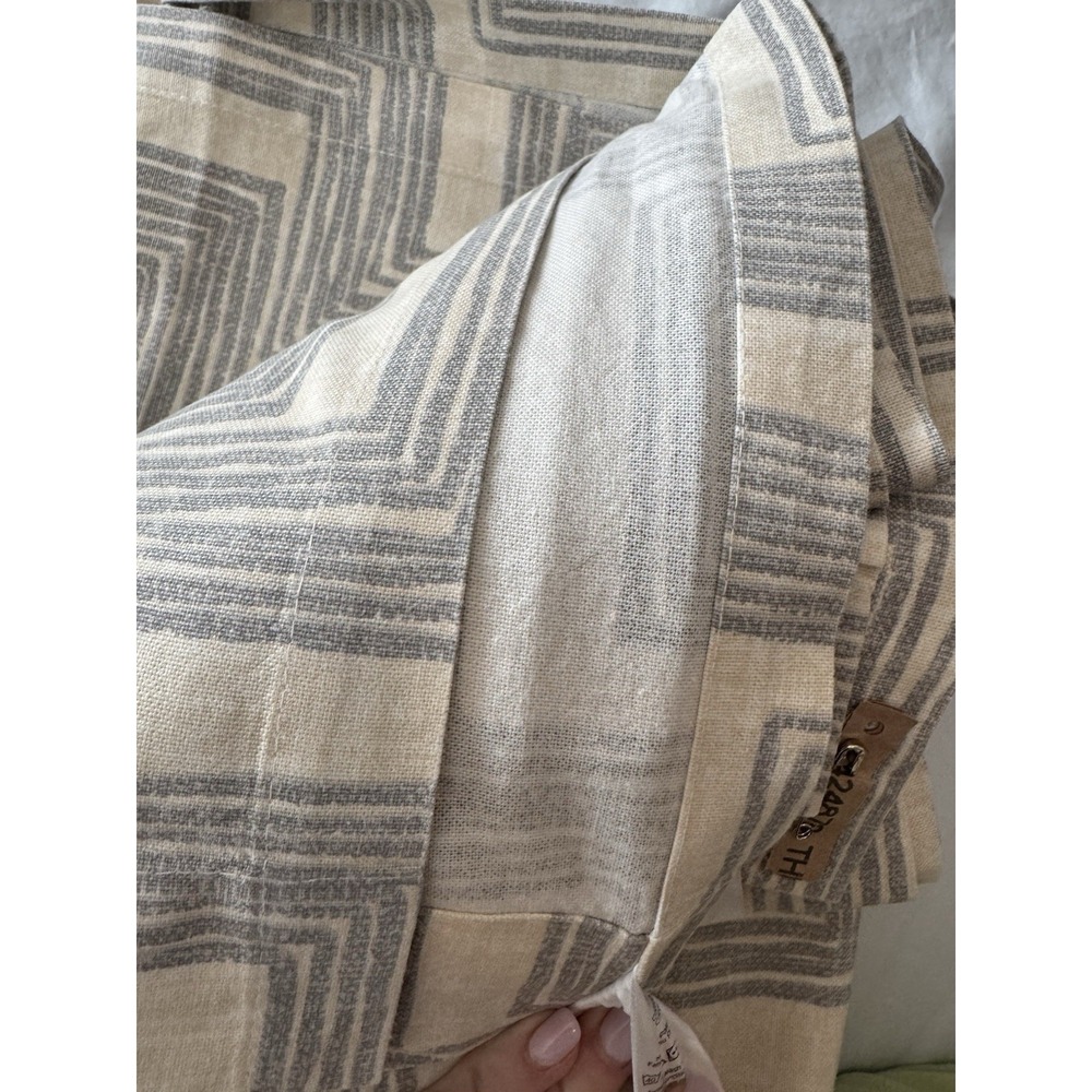 West Elm 100% Cotton Canvas Geometric Gray Beige Curtain Set 3 ~Panels 48 x 84 - Picture 7 of 9